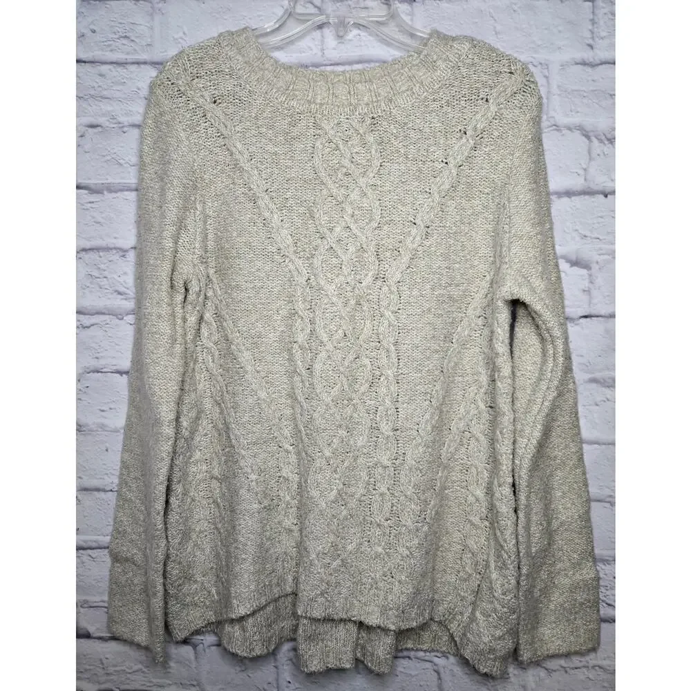 Soft Surroundings cream Oatmeal cable knit pullover crew sweater Medium. - Picture 5 of 7